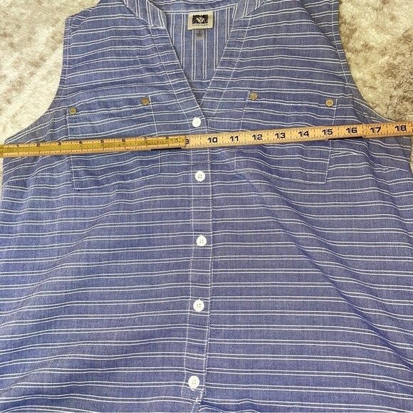 Anne Klein top blue & white striped 100% cotton sleeveless button up knot tie Sm - Picture 4 of 9